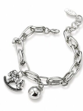 Link Bracelet with Rocking Horse and Ball Charms Silver Bracelet